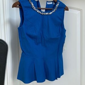 Dkny Blue Embellished Peplum Blouse